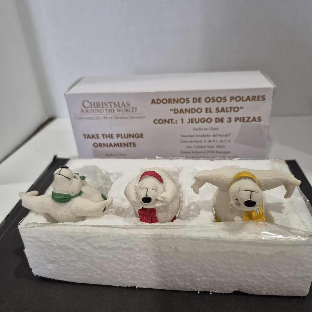 Christmas Around the World Polar Bear Spring Ornaments - Red, Green, Yellow
